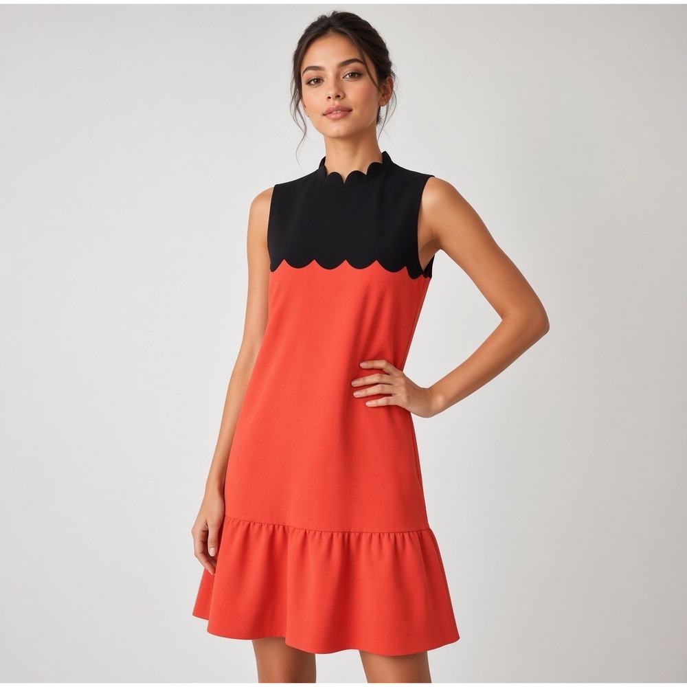 Victoria Beckham for Target Scalloped Orange & Black Drop Waist Dress Size Small